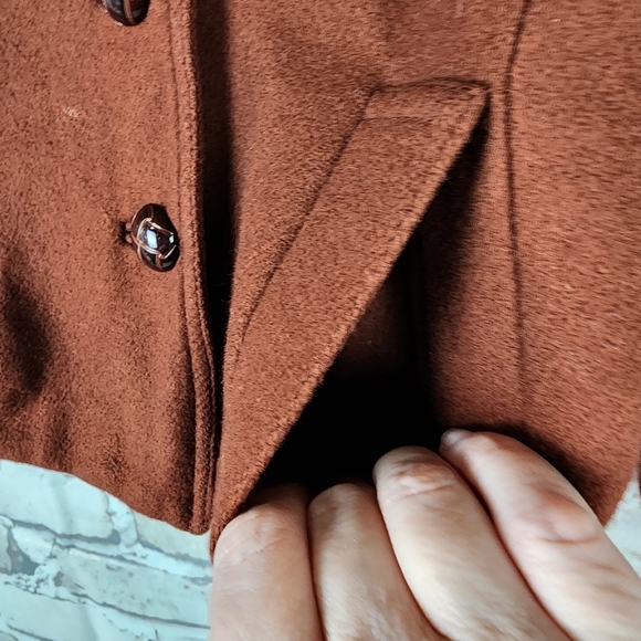 Banana Republic Wool Pea Coat High Collar Floral Lining Rust Size XS - Picture 5 of 16